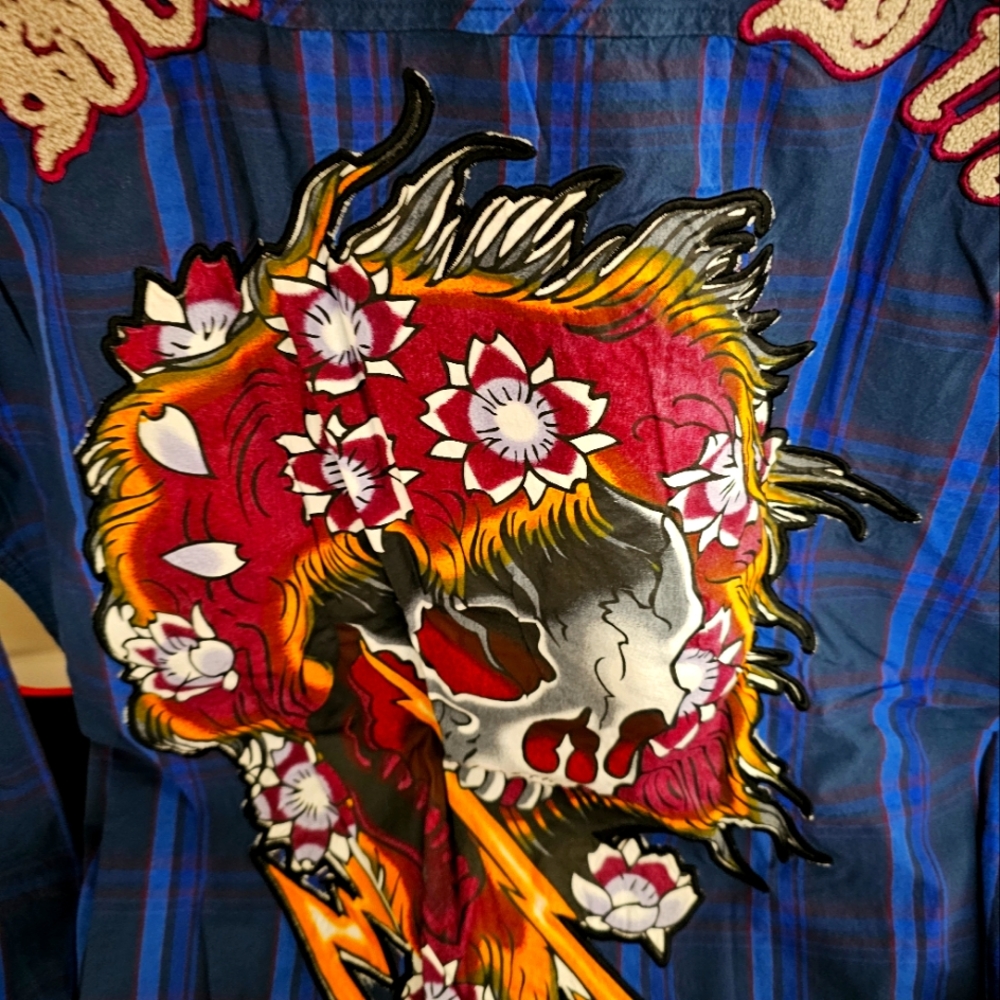 Men's Ed Hardy blue plaid Vintage Button Down Shirt